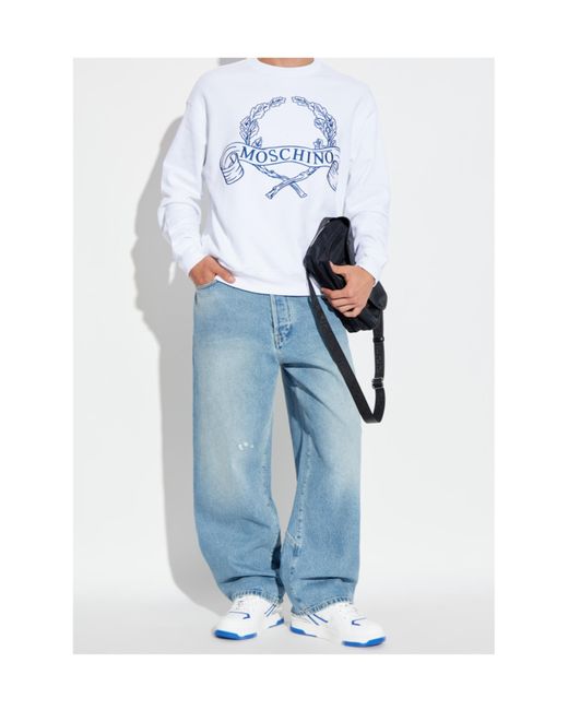 Moschino White Embroidered Sweatshirt for men