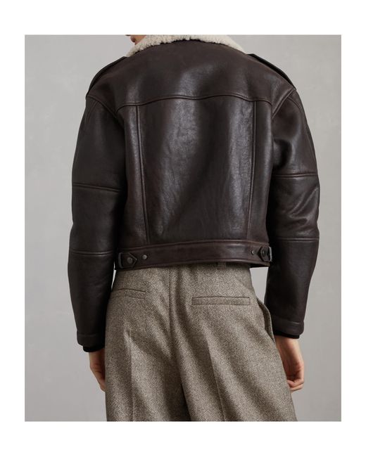 Brunello Cucinelli Black Shearling-Collar Cropped Biker Jacket