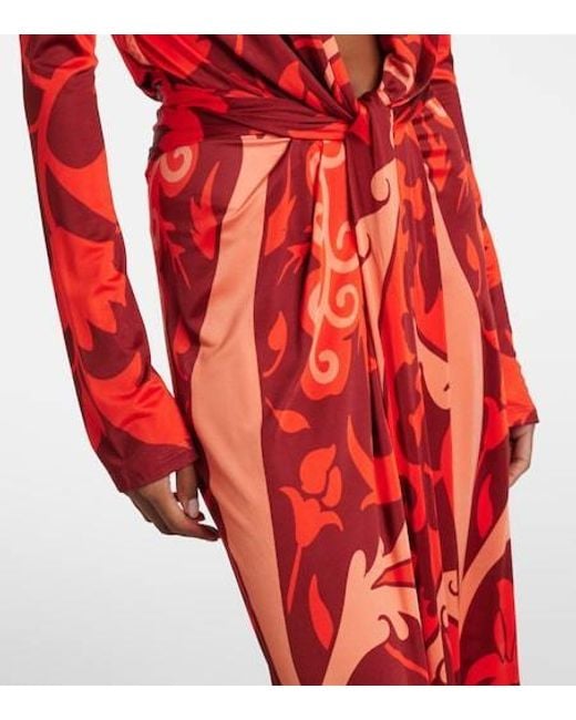 Johanna Ortiz Gathered Printed Jersey Midi Dress