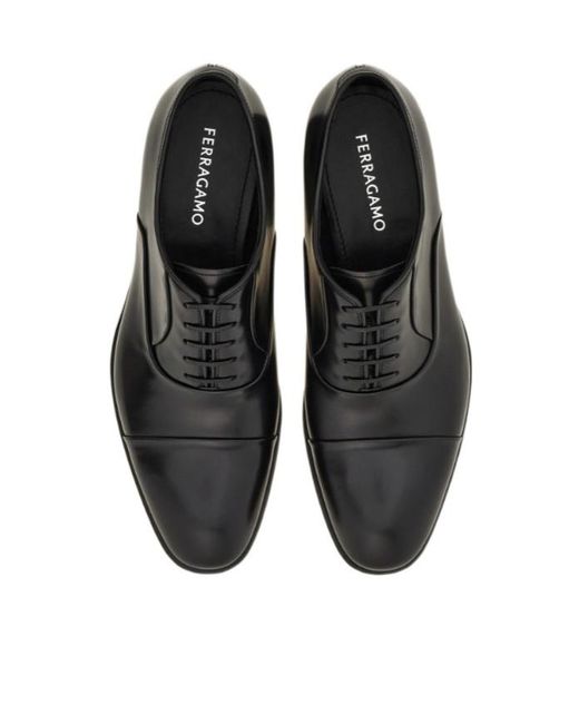 Ferragamo Black Oxford Shoe With Toe Cap for men