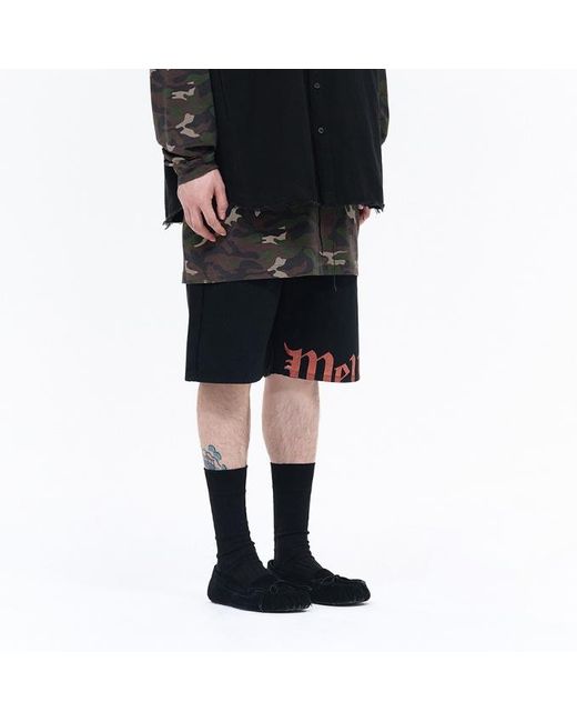 we11done Black Logo-Print Bermuda Shorts for men