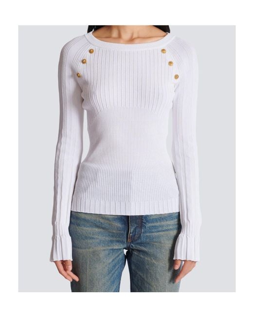 Balmain White Buttons Knit Top