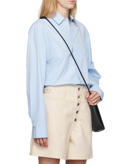 Jil Sander Blue Logo Embroidered Striped Shirt for men