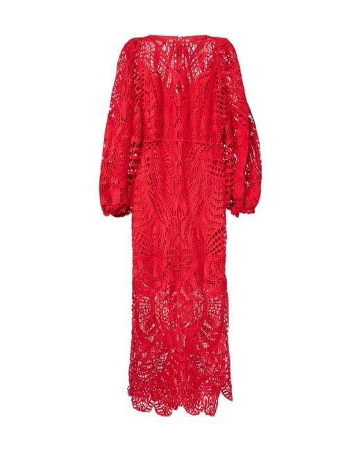 Farm Rio Red Nature Guipure Lace Maxi Dress