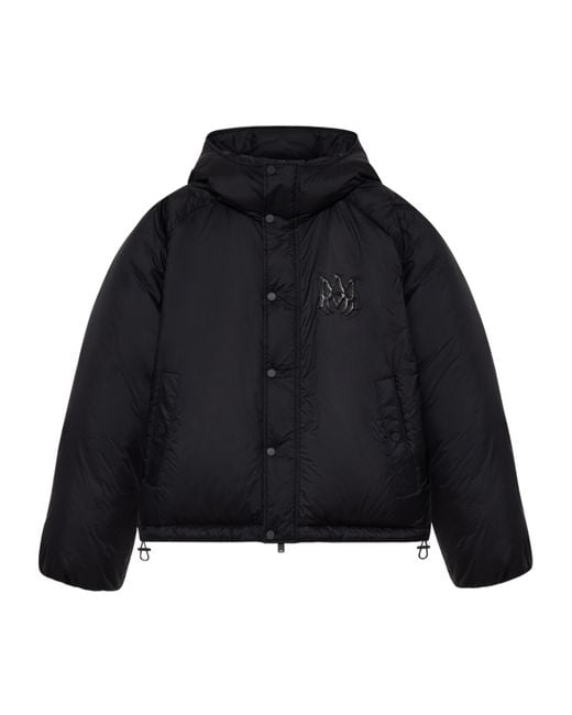 Amiri Blue Logo Patch Hooded Down Jacket for men
