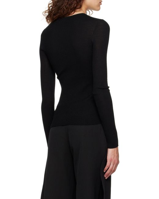 Theory Black Ribbed-Knit Slim-Fit Crewneck Jumper