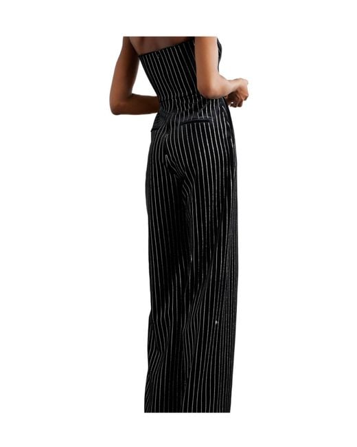 Alex Perry Black Crystal-Embellished Strapless Velvet Jumpsuit