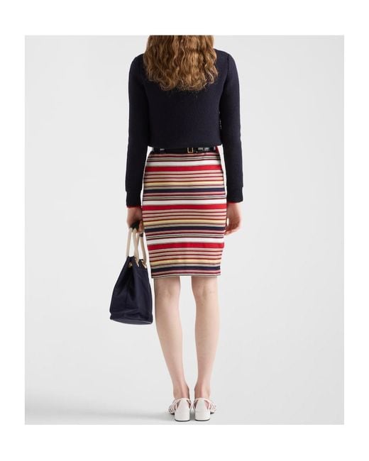 Prada Red Striped Pencil Skirt
