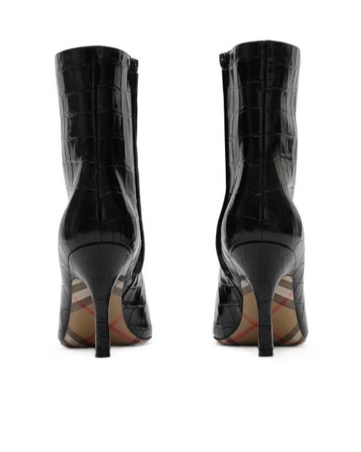 Burberry Black Crocodile-Effect Leather Dame Ankle Boots