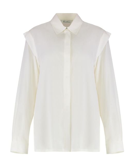 Max Mara White Crêpe De Chine Long-Sleeved Shirt