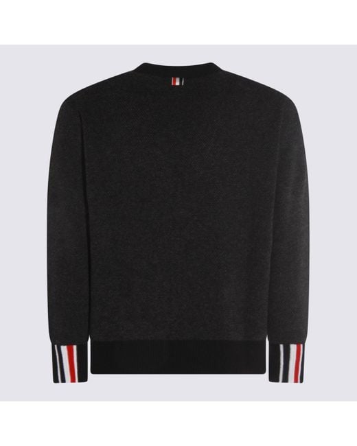 Thom Browne Black Buttoned V-Neck Cardigan for men