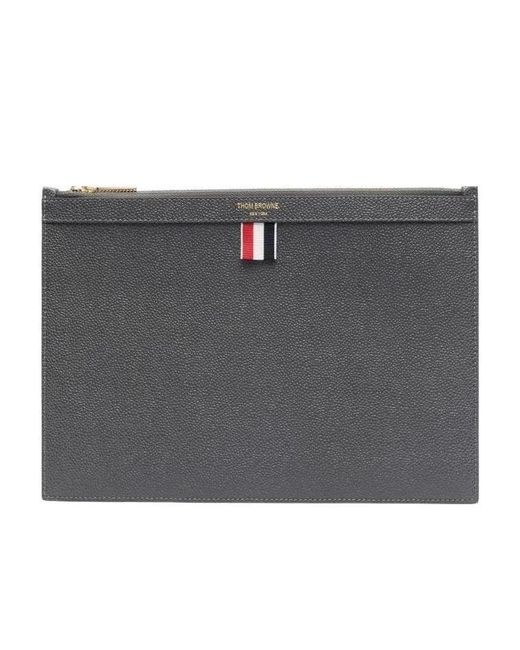 Thom Browne Black Pebbled Tablet Clutch Bag for men