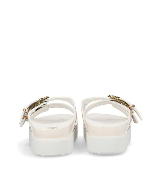 Versace Jeans White Couture Buckle Embellished Barocco-Printed Sandals