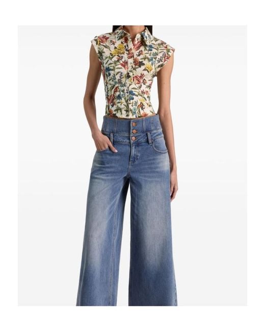 Alice + Olivia Metallic Kim Floral-Print Corset Top