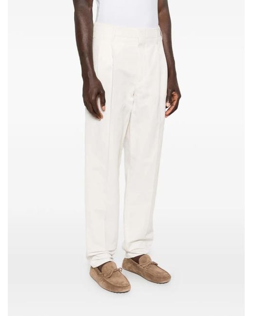 Brunello Cucinelli White Pleated Trousers for men