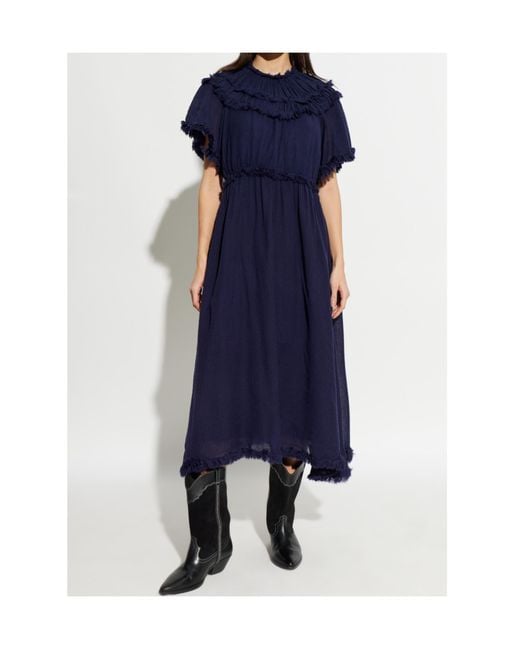 Ulla Johnson Blue Ayan Ruffled Midi Dress