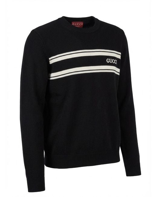 Gucci Black Logo Intarsia Knit Sweater for men