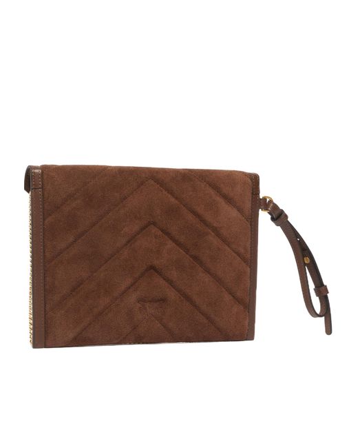 Pinko Brown Magnetic Fastened Quilted Clutch Bag