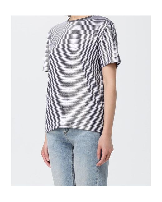 Brunello Cucinelli Gray Shiny Collar Detail T-shirt Multicolor