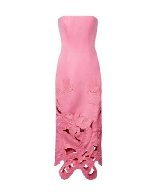 Leo Pink Rayna Floral-Appliqué Bustier Gown