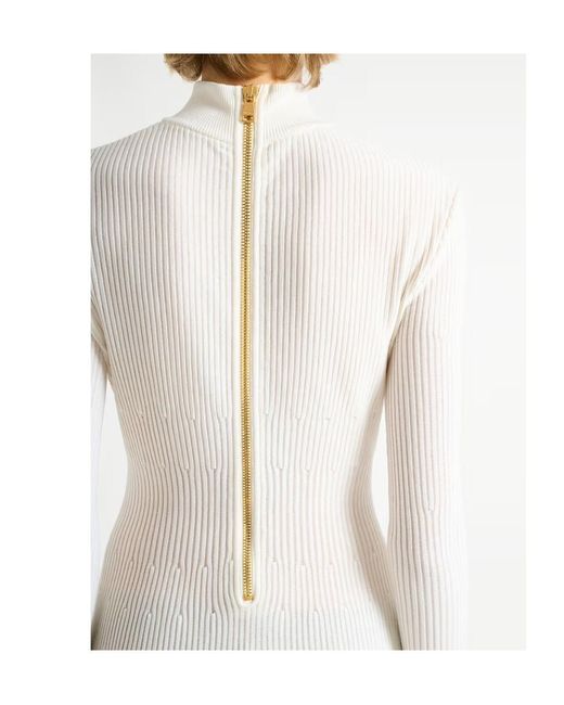 Balmain White Rib-Knit Maxi Dress