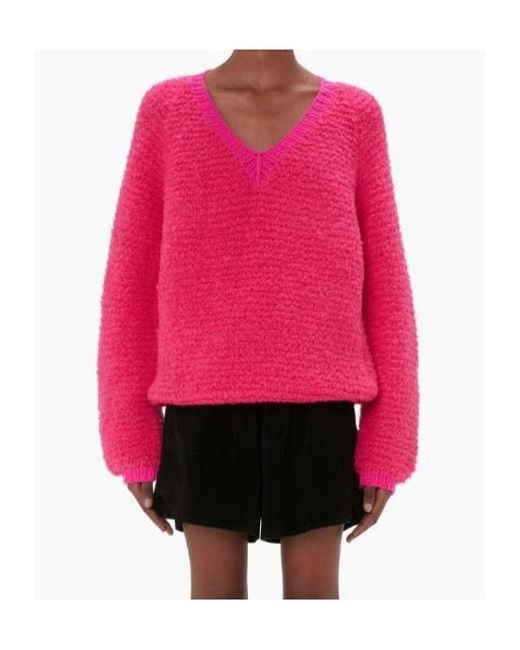 J.W. Anderson Pink Bouclé V-Neck Sweater