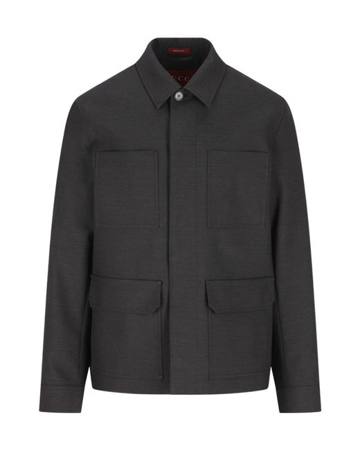 Gucci Black Sevedge Detailed Long-Sleeved Jacket for men
