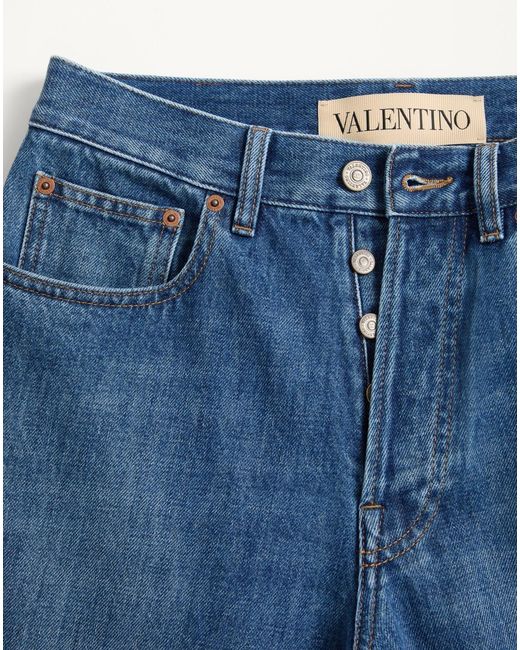 Valentino Blue Logo Patch Straight Leg Jeans for men