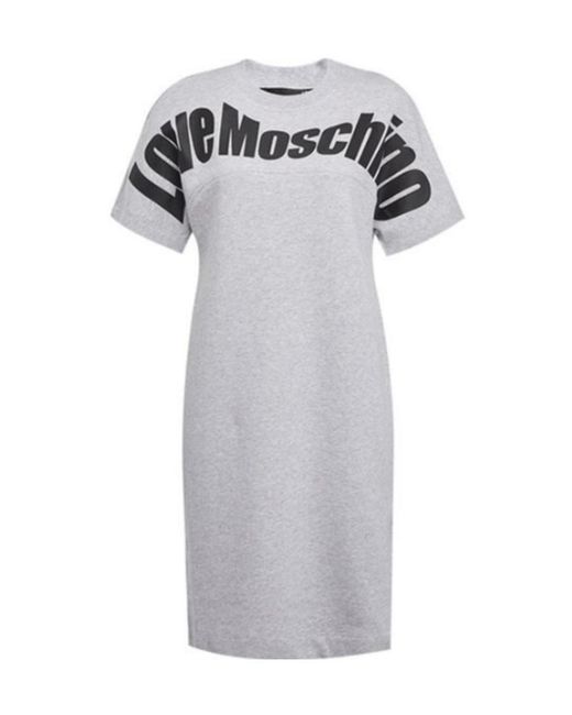 Moschino Gray Logo Printed Round-Neck T-Shirt Dress