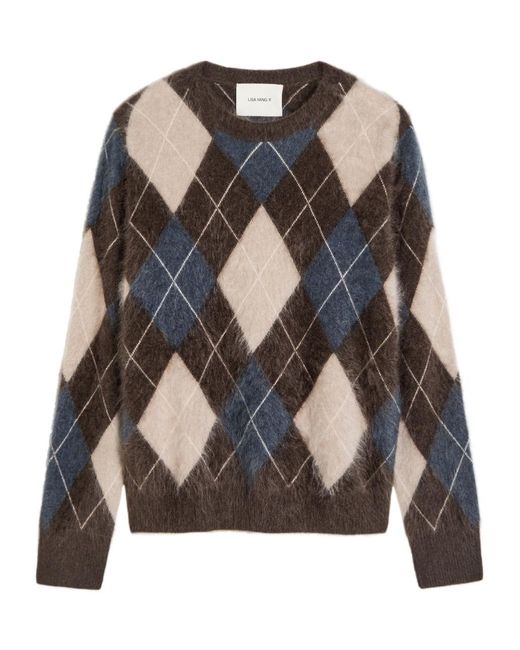 Lisa Yang Black Argyle Brushed Cashmere Jumper