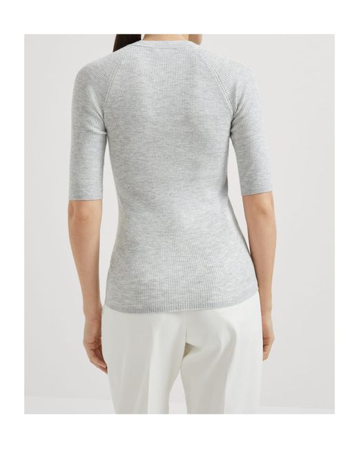 Brunello Cucinelli Gray Crewneck Ribbed Jumper