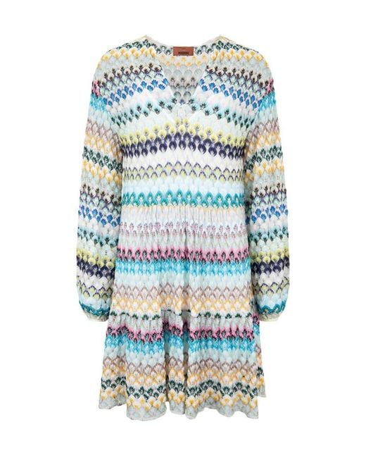 Missoni Blue Flame-Patterned Mini Knit Dress