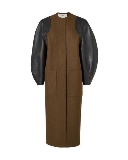 Fendi Brown Wool And Leather Coat