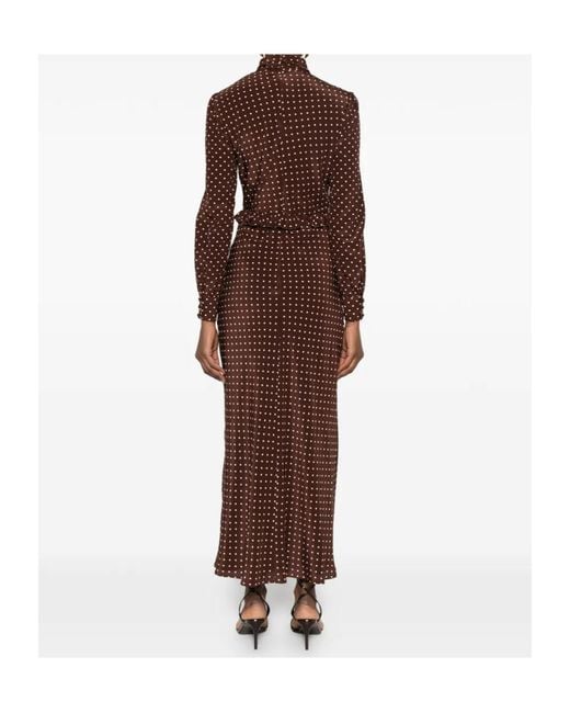 Alessandra Rich Brown Polka Dot Print Long Sleeved Midi Dress