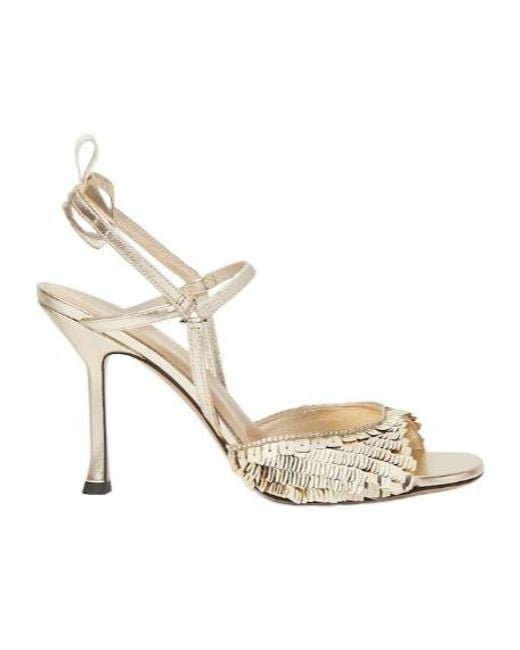 Fendi Very Colibrì Champagne-Colored Metallic Nappa Leather High-Heeled Sandal