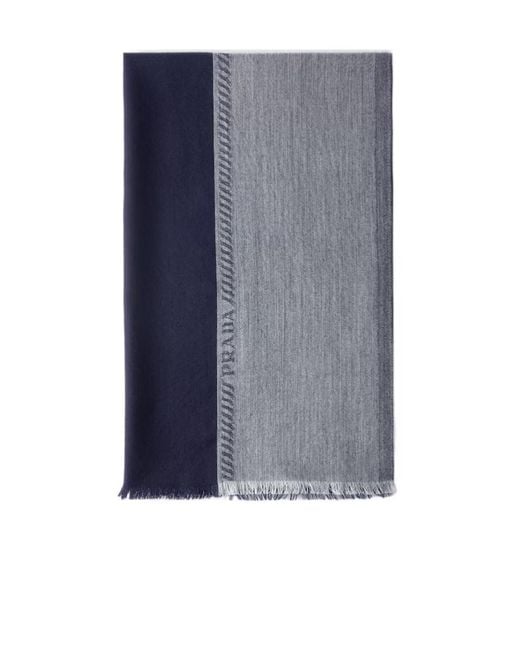 Prada Blue Wool And Silk Stole for men