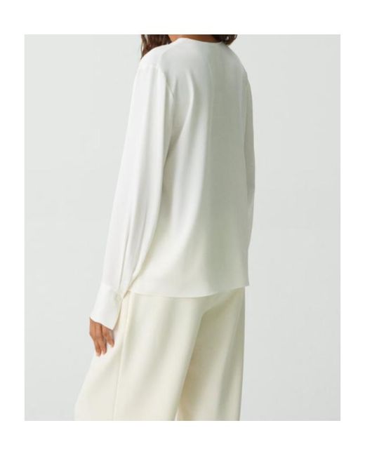 Theory White Relaxed V-Neck Blouse