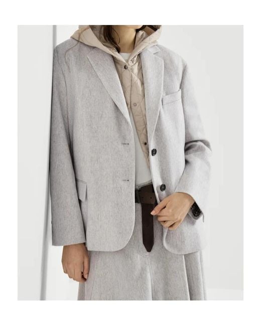 Brunello Cucinelli Gray Wool Flannel Blazer With Monili