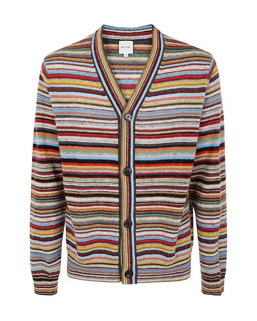 Paul Smith Gray Signature Stripe V-Neck Cardigan for men