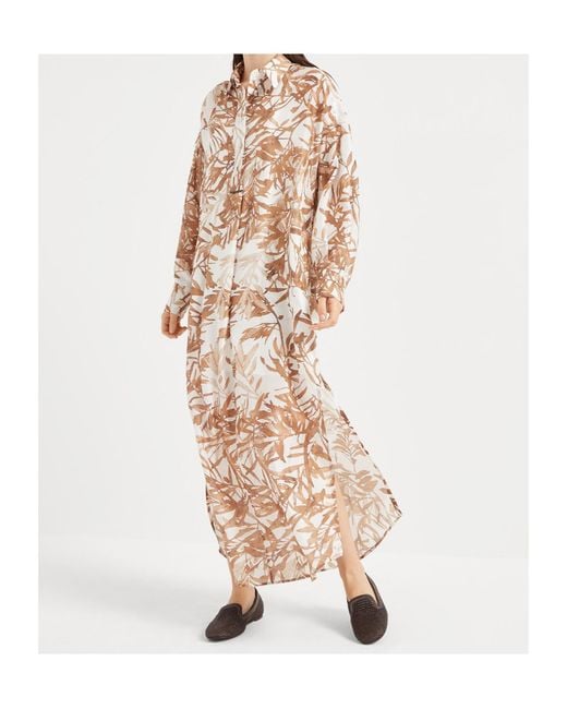 Brunello Cucinelli Natural Herbarium-Print Shirt Dress