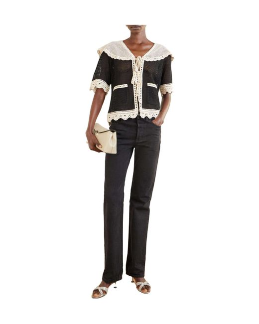 Sea Black Kendall Crocheted Cotton Blouse