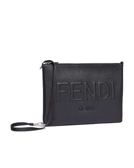 Fendi Black Logo-Embossed Zipped Pouch for men