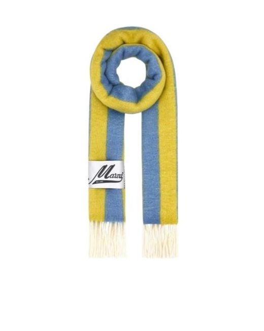 Marni Blue Logo Patch Fringed Scarf