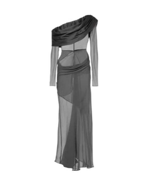 Christopher Esber Gray Asymmetric Sheer Silk Maxi Dress
