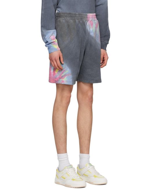 MSGM Blue Logo Printed Tie Dyed Bermuda Shorts for men