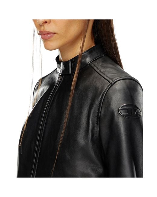 DIESEL Black L-Ayla Zipped Leather Biker Jacket