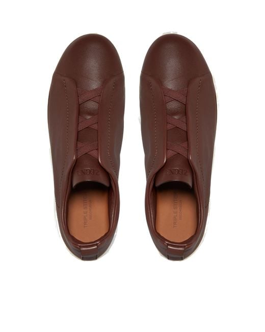 Zegna Brown Triple Stitch Secondskin Sneakers for men