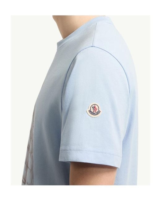 Moncler Blue Down Jacket Print Cotton T-Shirt for men