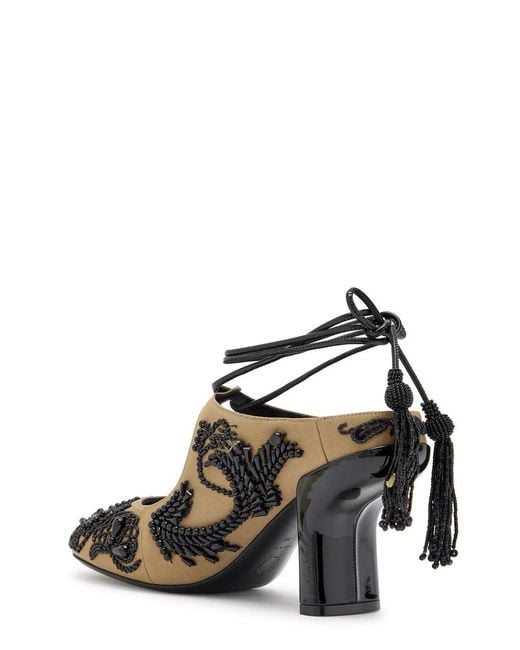 Dries Van Noten Metallic Beaded Woven Wedge Pumps
