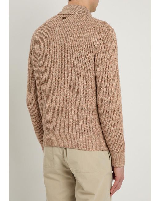 Tod's Brown Ribbed Cotton-Knit Cardigan for men